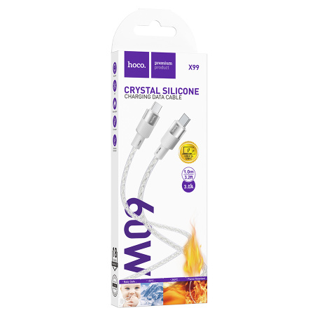 Кабель USB Type-C (m) - USB Type-C (m) HOCO X99 1м, 3A, силиконовый, прозрачный/серый