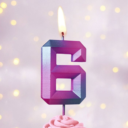 Свеча "Цифра 6" Пурпурные грани. 4,3см. Омский свечной (6466)