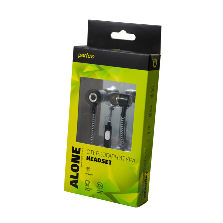 Гарнитура Perfeo ALON  внутриканальные, тканевый провод, черно-серый (PF_A4479)