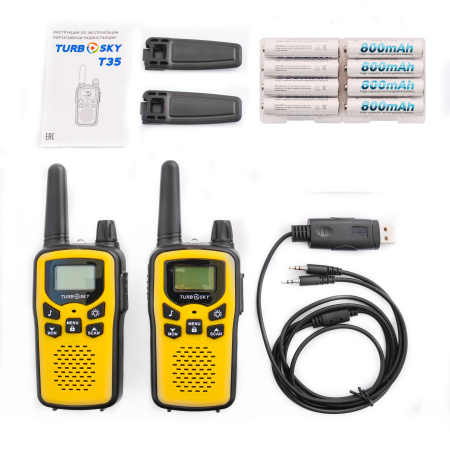 Радиостанция Turbosky T35 Yellow (2 штуки) 0.5W PMR (446.00625-446.09375) Ni-Mh 4*AAA 800mAh