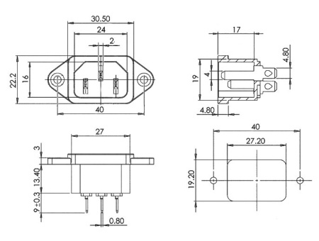 Разъем питания, IEC-60320 C14, штекер, корпусной, крепёж под винты