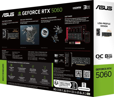 Видеокарта Asus PCI-E 5.0 RTX5060-O8G-LP-BRK NVIDIA GeForce RTX 5060 8Gb 128bit GDDR7 2550/28000 HDMIx2 DPx1 HDCP Ret low profile