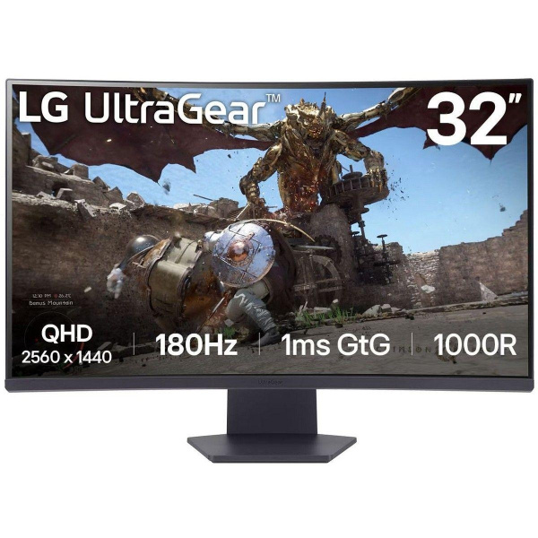 Монитор 31.5" LG 32GS60QC-B Black (VA, 2560x1440, HDMI+HDMI+DP, 1 ms, 178°/178°, 300 cd/m, 3000:1, 180Hz, Curved 1000R)