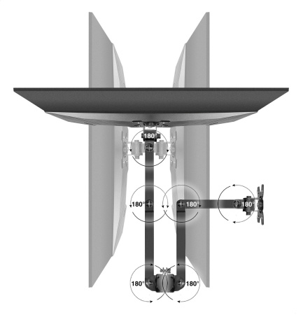 Кронштейн для двух мониторов ExeGate EDM2-3210-11D 15"-32" VESA 75x75, 100x100, макс. нагрузка на один кронштейн 10 кг, наклон -90°/+90°, поворот -90°