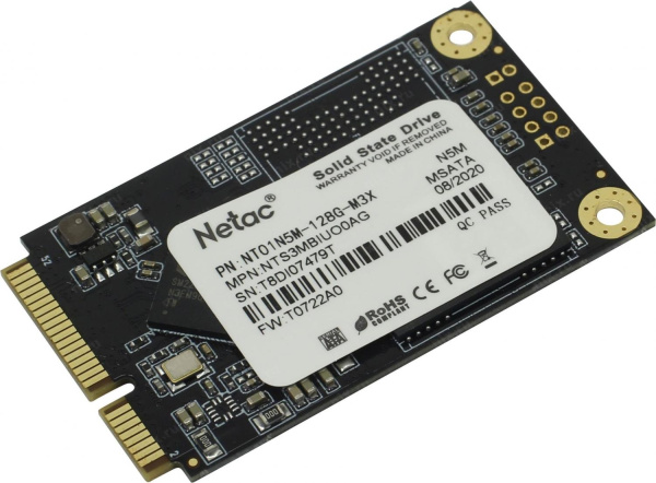 SSD накопитель Netac SSD N5M 128GB mSATA SATAIII 3D NAND, R/W up to 510/440MB/s, TBW 70TB, 3y wty