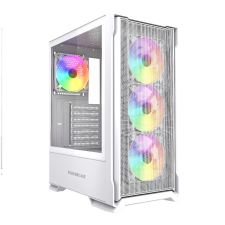 Корпус ATX Б_БП Powercase Mistral AZ4W ARGB (USB3.0,Audio,белый,Mesh,TG,4х120мм ARGB fans,CPU Cooler до 175мм, VGA до 305мм)[CMAZW-A4]