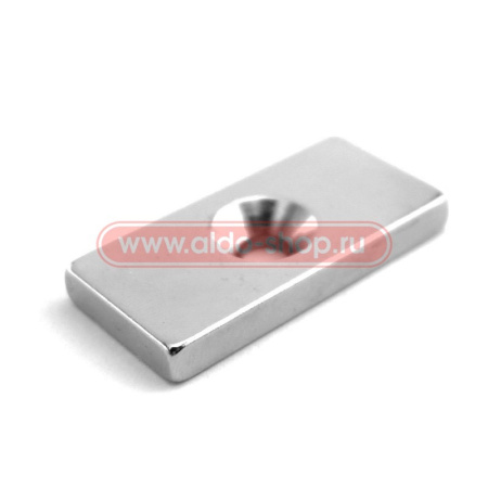 Неодимовый магнит прямоугольник, 20*10*3мм, зенковка 6.5*3мм, упак 2шт