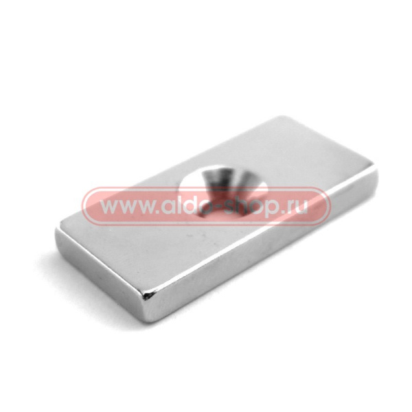 Неодимовый магнит прямоугольник, 20*10*3мм, зенковка 6.5*3мм, упак 2шт