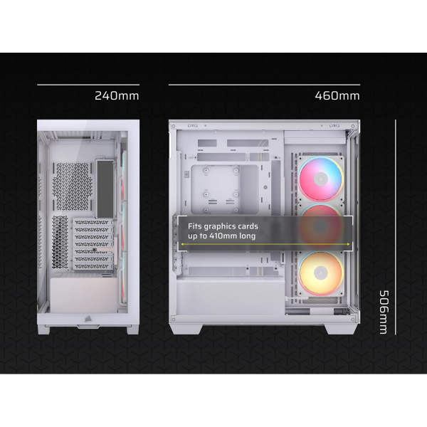 Корпус без блока питания/ Case Corsair 3500X LX-R RGB iCUE LINK, Midi-Tower, TG, 3x120mm ARGB, 2xUSB-A 3.2, 1xUSB 3.2 Type-C, E-ATX, ATX, mATX, mITX White