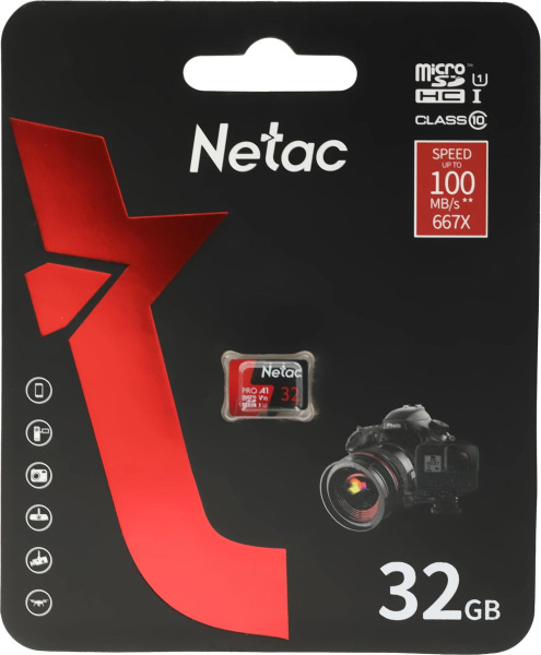 Карта памяти MicroSDHC 32GB Netac P500 PRO Extreme PRO Class10 U1 [NT02P500PRO-032G-S](без SD адаптера) 100 Мб/с