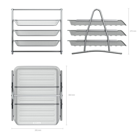 Лоток горизонтальный Erich Krause 3-х секционный металлический, серый (22514)
