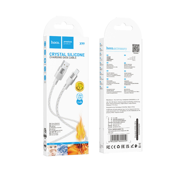 Кабель MicroUSB(m) - USB(m) Hoco X99 1м 3A, прозрачный/серый