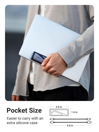 Внешний бокс для SSD M.2 NVMe/M.2 SATA SSD UGREEN CM400 Enclosure (10Gbps) с кабелем USB-C - USB-C и USB-C - USB-A, серый (90264)