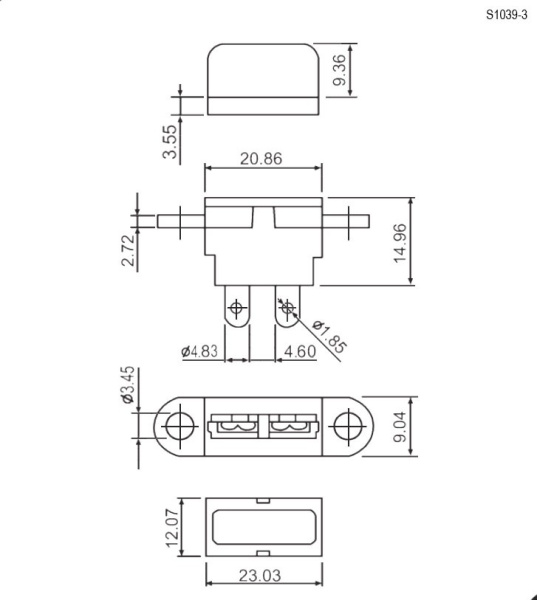 Держатель предохранителя автомобильного, стандарт, в корпус, крепёж винтами, 40а, S1039-3