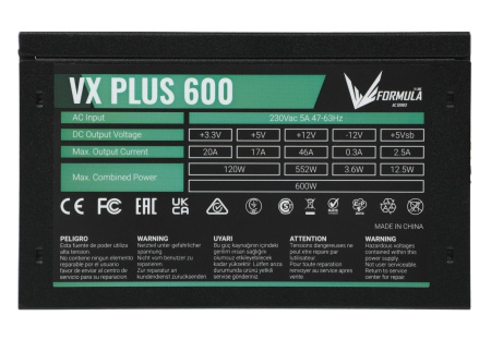 Блок питания 600Вт Formula (Aerocool) VX-600 Plus (120мм,2PCI-E,4SATA)