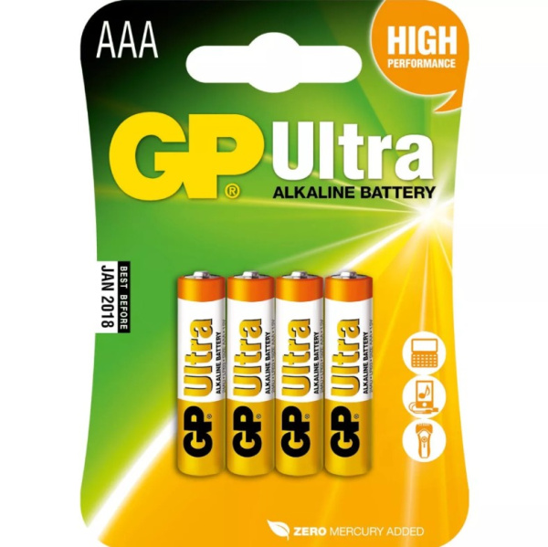Батарейка AAA(LR03) GP Ultra упак 4шт./1,5В. щелочные