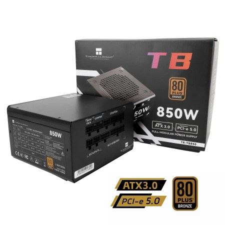 Блок питания 850W/ Power Supply Thermalright, 850W 80+ Bronze (ATX, 3.0, PCIe 5.0, Full modular, 1x24(20+4)pin, 2xCPU 8(4+4)pin, 4xPCIe*2 8(6+2)pin, 3xSATA3, 1x12+4pin (12VHPWR PCIe 5.0 12+4pin 600mm), 3xMOLEX4pin, Active, 120x120mm, 150x140x86mm, APFC, b