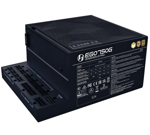 Блок питания 750Вт Lian Li EG0750G Black (ATX 3.1,APFC,120мм,3PCI-E+12VHPWR,8SATA,PCIe 5.1,80+Gold,полностью модульный)[G9P.EG0750G.B000.RU]