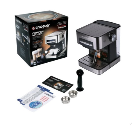 Kофеварка Endever Costa-1065 Silver 850Вт, 1.6л, 20 бар, рожковая, тип кофе: молотый