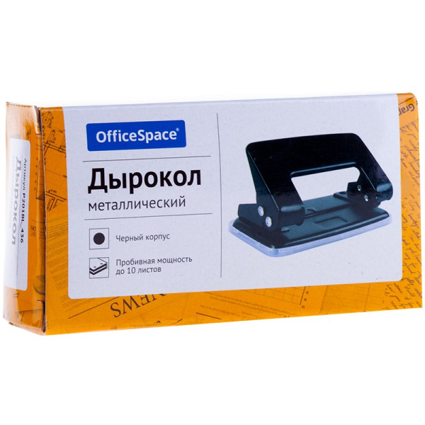 Дырокол OfficeSpace на 10 л, металлический, черный, P201BL_436