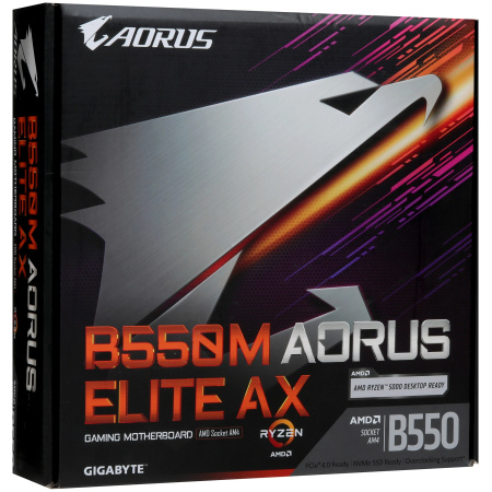 Мат.плата SocAM4 AMD B550 Gigabyte B550M AORUS ELITE AX (mATX,4DDR4,2M.2,2PCI-E16,PCI-E,HDMI,DVI,PC4733,Wi-Fi,BT)
