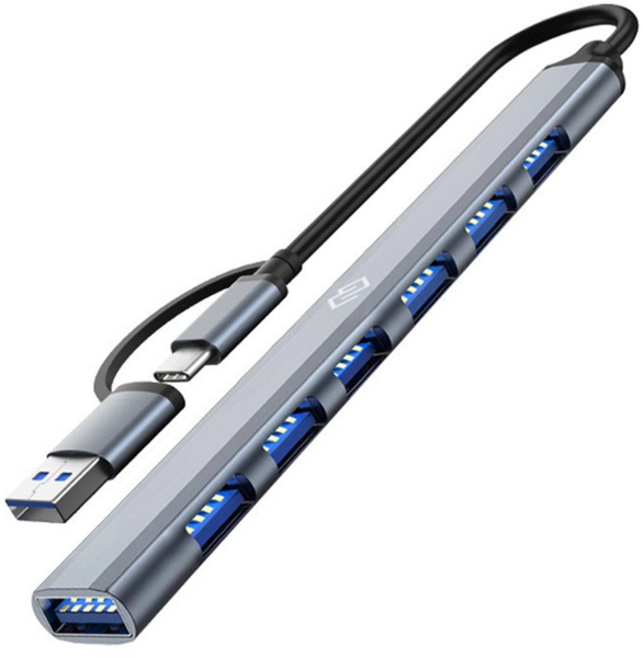 USB_Хаб 7xUSB_3.0 Digma DHUB-7USB-AC-3.0 черный (USB-C+ USB-A)