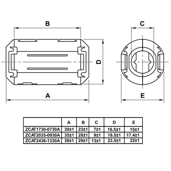 Фильтр ферритовый на кабель  3..5мм, черный, ZCAT1325-0530A-BK