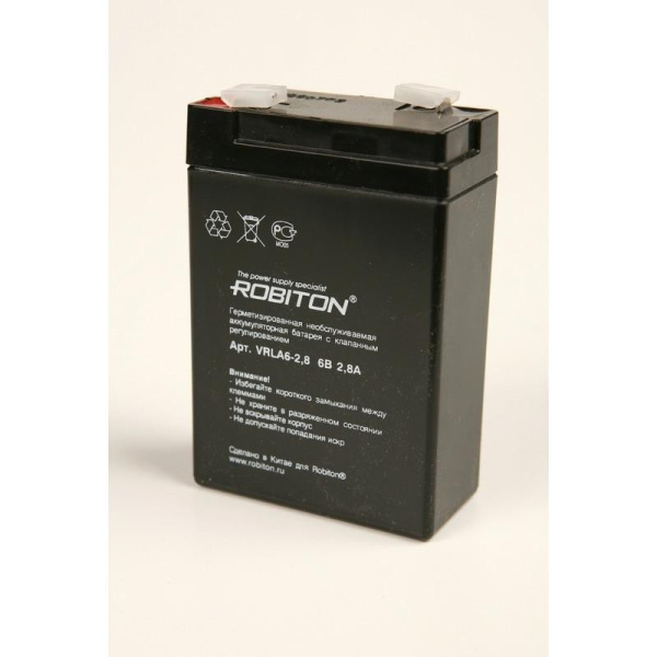 Аккумулятор свинцовый  6в,  2.8Ач, Robiton VRLA6-2.8, 66*33*97мм
