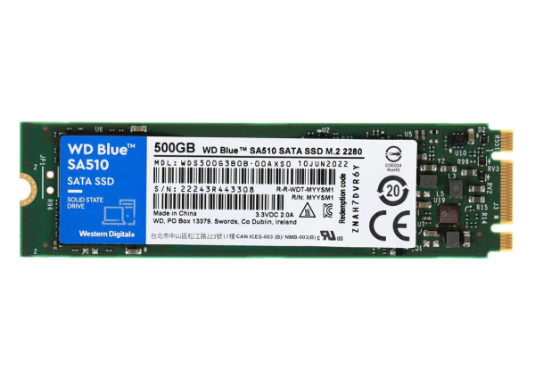 SSD-накопитель M.2 500Гб WD Blue [WDS500G3B0B](TLC 3D NAND,SATA,560/510 Мб/с)