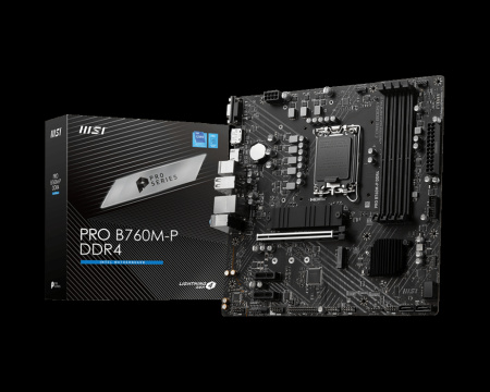 Мат.плата S1700 B760 MSI PRO B760M-P DDR4 (mATX,4DDR4,2M.2,PCI-E16,2PCI-E,VGA,DP,HDMI,PC4800)