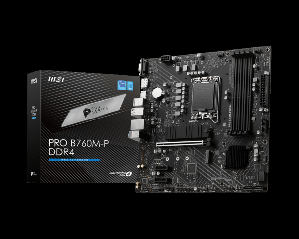 Мат.плата S1700 B760 MSI PRO B760M-P DDR4 (mATX,4DDR4,2M.2,PCI-E16,2PCI-E,VGA,DP,HDMI,PC4800)