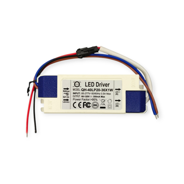 Драйвер светодиодный (LED)  350мА, 60..120в, 36вт, IP20, 114*42*29мм, QH-40LP20-36X1W