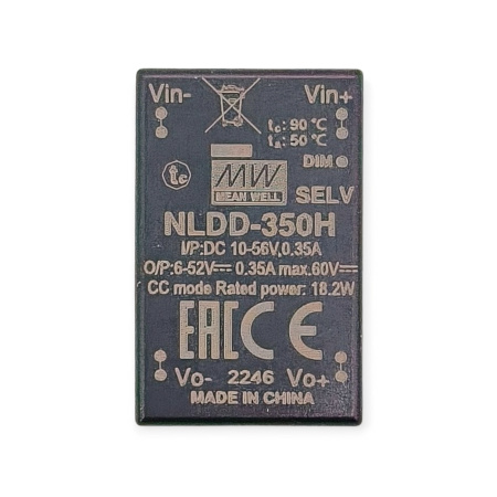 Драйвер светодиодный (LED) DC-DC  350мА, out6..52в, in10..56в, 20вт, Mean Well NLDD-350H