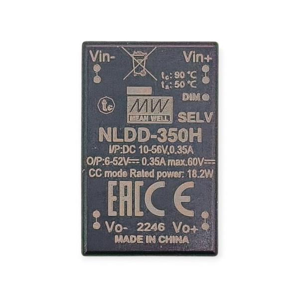 Драйвер светодиодный (LED) DC-DC  350мА, out6..52в, in10..56в, 20вт, Mean Well NLDD-350H
