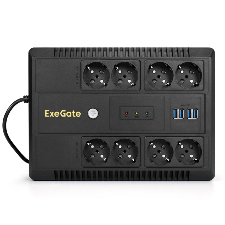ИБП ExeGate NEO NNB-850.LED.AVR.8SH.CH (850VA/510W, LED, AVR, 8*Schuko, 4*USB-порта для зарядки, батарея 12V 9Ah, черный