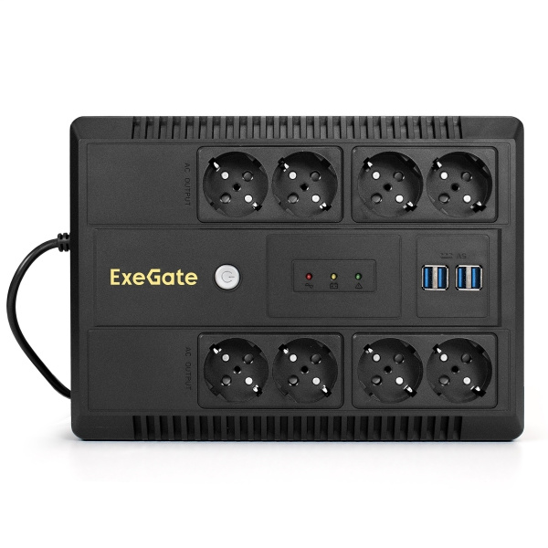 ИБП ExeGate NEO NNB-850.LED.AVR.8SH.CH (850VA/510W, LED, AVR, 8*Schuko, 4*USB-порта для зарядки, батарея 12V 9Ah, черный