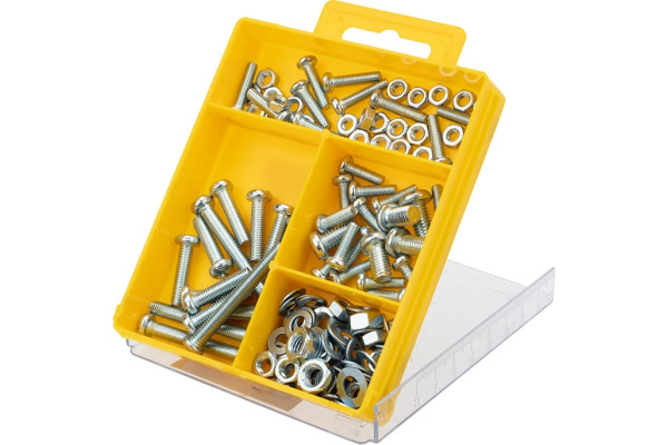 Набор винтов, гаек и шайб Kranz KR-01-3101-09, 132 штуки, M4 M5 M6, пластиковый кейс