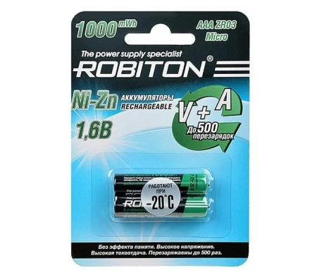 Аккумулятор Ni-Zn AAA Robiton 1000mWh, 1.6в, упак. 2штуки