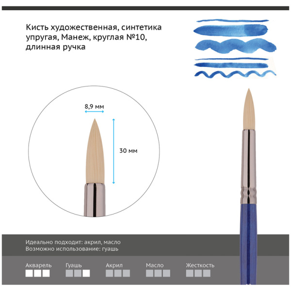 Кисть ГАММА "Манеж" №10 круглая, синтетика, упругая, художественная (502010)