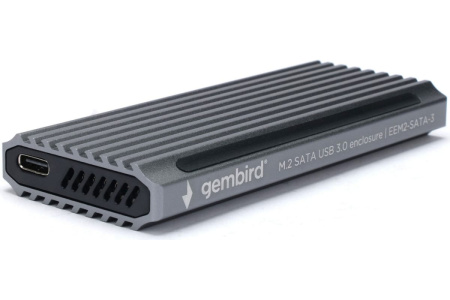 Внешний бокс для SSD M2 Gembird EEM2-SATA-3 USB 3.1 порт Type-С, RGB подсветка, металл, серебристый