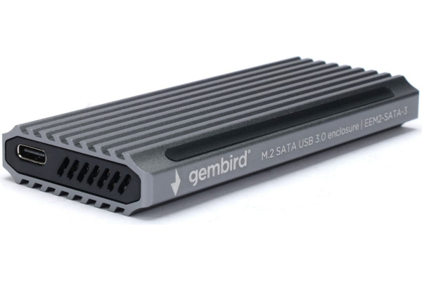 Внешний бокс для SSD M2 Gembird EEM2-SATA-3 USB 3.1 порт Type-С, RGB подсветка, металл, серебристый