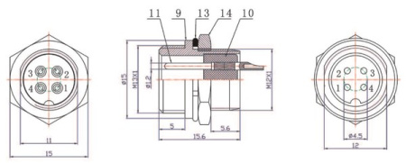 Разъем GX12  4pin, вилка на корпус