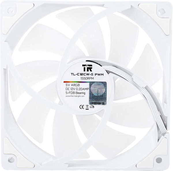 Кулер в корпус 120х120х25 Thermalright TL-C12CW-S (Pack of 3)(1550prm/4Pin PWM/66.17 CFM/25.6дБ/подшипник гидродинамический/ARGB/белый)(комплект венти