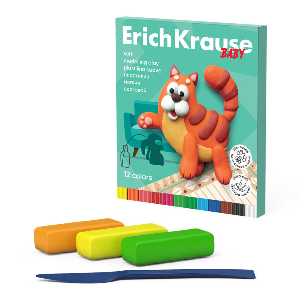 Пластилин 12цв. ErichKrause "Baby" восковой, 156г (61328)