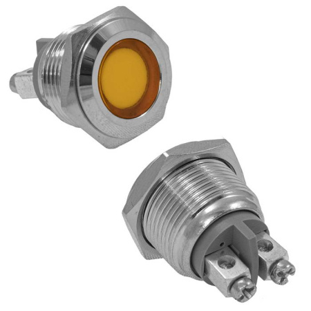 Лампа индикаторная GQ16F-Y,  12..24в, желтый, IP65, металл, светодиодная LED, М16
