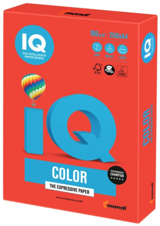 Бумага цветная А4 250л. IQ COLOR 160г, кораллово-красная CO44