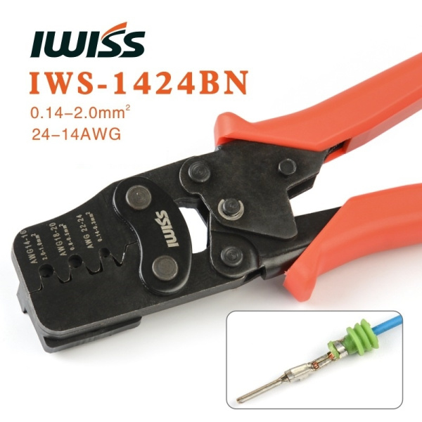 Кримпер Iwiss IWS-1424BN, 0.14..2.0кв.мм, для клемм серии DT, DTM, DTP Deutsch с лепестковым обжатие