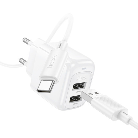 Зарядное_устройство - USB_2x2.4A + кабель TypeC HOCO CS51A, белый