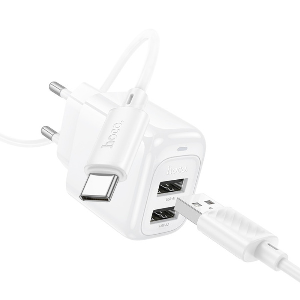 Зарядное_устройство - USB_2x2.4A + кабель TypeC HOCO CS51A, белый
