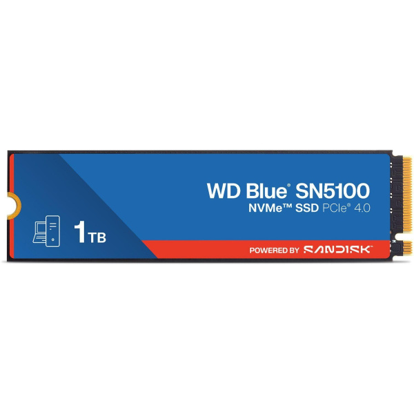 Твердотельные накопители/ WD SSD Blue SN5100, 1000GB, M.2(22x80mm), NVMe, PCIe 4.0 x4, TLC, R/W 7100/6700MB/s, TBW 600, DWPD 0.3 (12 мес.)